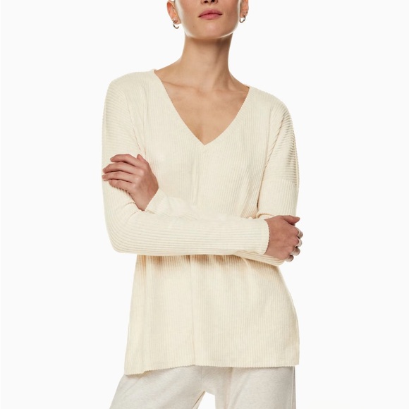 Aritzia Babaton Traverse Ribbed Sweater in Heather Light Cap Grey - Picture 5 of 8